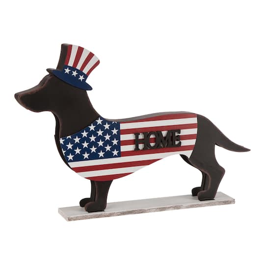 Glitzhome&#xAE; 24.5&#x22; Patriotic Double-Sided HOME/WELCOME Dachshund D&#xE9;cor